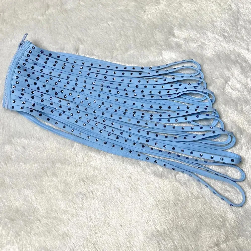 NWT Skims Rhinestone Swim Strappy Cover Up Skirt in Iris Blue Women’s XS